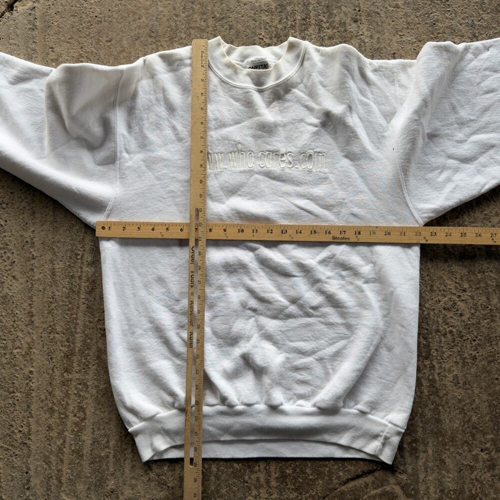 VINTAGE 90S WHO CARES CREWNECK FUNNY JOKE HUMOR DOT COM GRAPHIC MENS LARGE - Picture 5 of 5